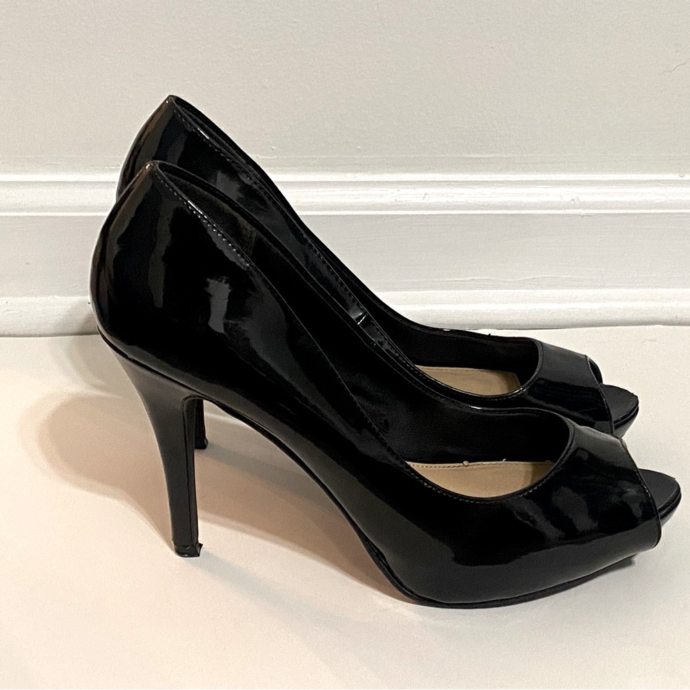 H&M Peep Toe Platform Faux Patent Stiletto Heels